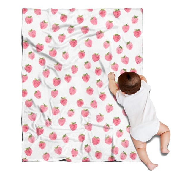 Red Strawberry Plants Fruit Pink Pattern Blanket,Comfortable Soft Lamb Wool Throw Blanket,All Season,Warm Lightweight Blankets for Sofa Bed Couch Living Room Chair,30"x40"