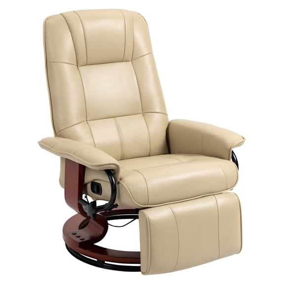 Recliner Chair, PU Leather Swivel Recliner with Footrest, Adjustable High Back Lounge Chair for Living Room, Bedroom, RV, Cream White
