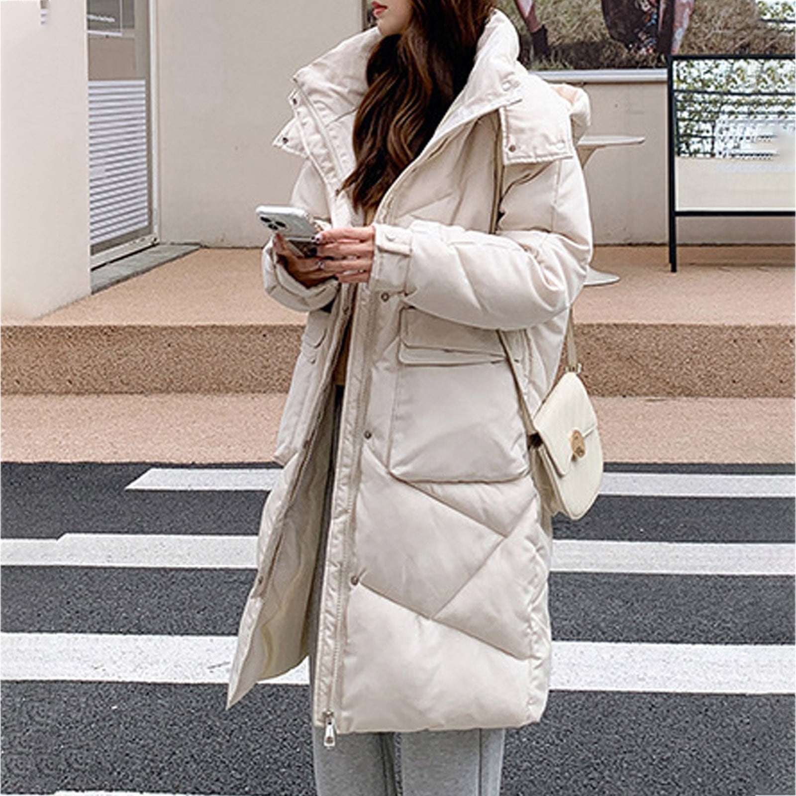 BZGTZT Women's Hooded Long Coat Winter Longer Thickened Solid