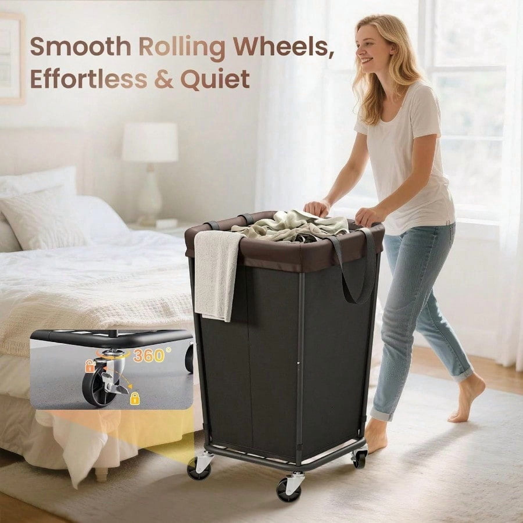160L Laundry Basket With Wheels 2section Rolling Laundry Basket Large Laundry Hamper With Wheels Rolling Laundry Hamper Clothes Hamper For Home Bathrooms And Dorm Black