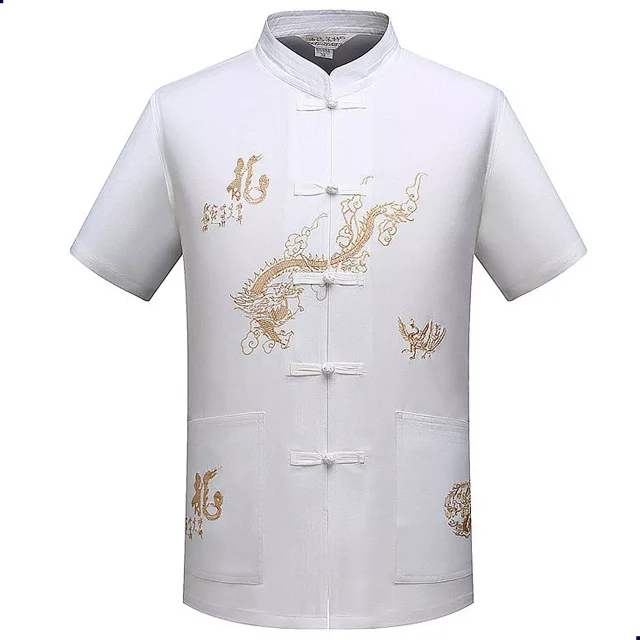 Camisa Hombre Cuello Mao Manga Corta Botón Chino Traje Tang