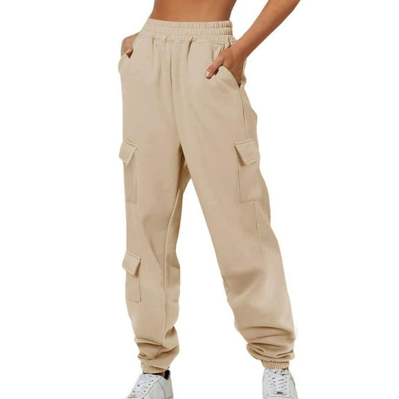 Karight Womens Sweatpants Cargo Joggers Baggy Sweat Fall Pants Athletic Cotton Fleece Lined Casual Pants with Pockets
