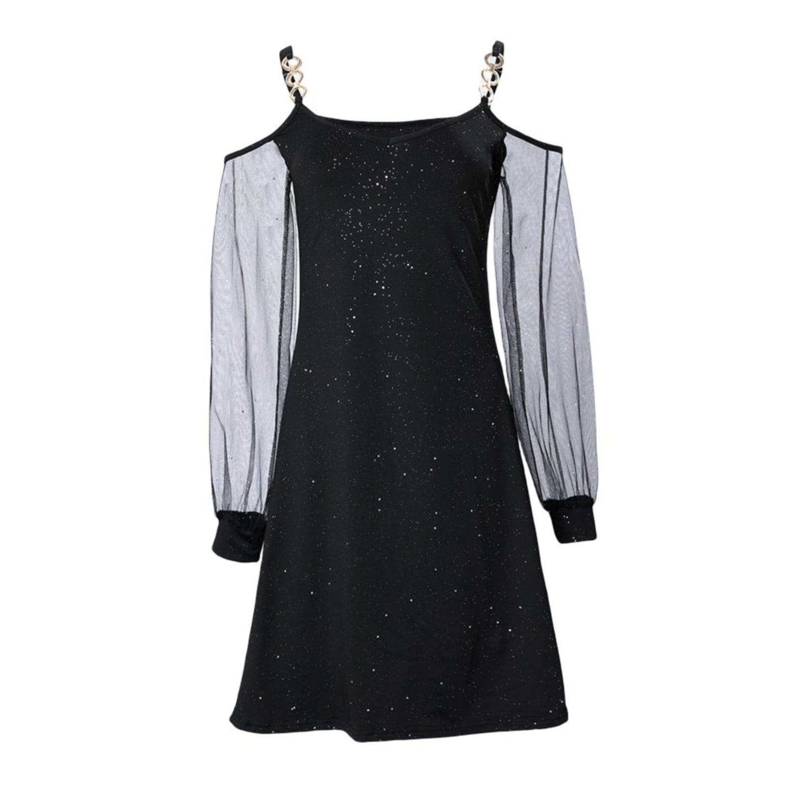 AWZXDE Women Solid Color Sparkly Mesh Long Sleeve Dress with Layered Design  Long Sleeve Dress Black Dresses for Women Versatile Night Party Casual  Sleeveless Dress Black,XXXL - Walmart.com