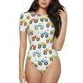 thumbnail image 2 of Goofa Cartoon Monster Trucks Printed Women Rash Guard Short Sleeve,Tummy control Swimsuit Surfing Swimsuit Bathing Suit One Piece Swimsuit UPF 50-Large, 2 of 9
