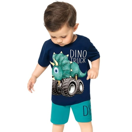 

ZRBYWB Toddler Boys Short Sleeve Cartoon Dinosaur Print T Shirt Tops Shorts Child Kids Outfits Baby Clothes