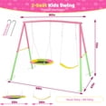 thumbnail image 2 of Leumius 2 in 1 Swing Set for Kids,Outdoor Heavy Duty Metal Swing Stand,Contain 1 Saucer 32" and 1 Belt Seat 26.2" for Playground, Backyard,Pink, 2 of 7