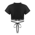 thumbnail image 2 of ranrann Kids Girls Short Sleeves Mock Neck Crop Top Athletic T-Shirts Hip Hop Jazz Dance Belly Shirt Black 170, 2 of 7