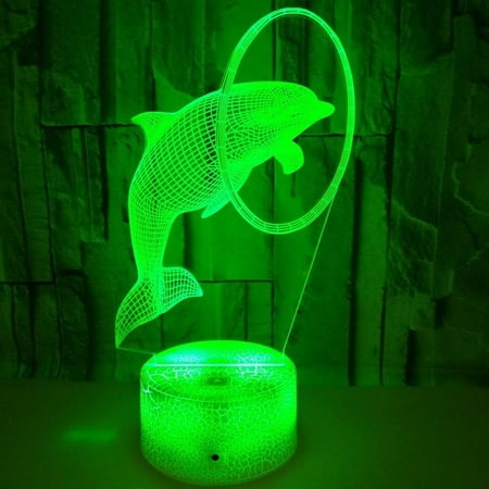 

YSTIAN 3D Dolphin Optical Lamp Illusion Led Night Light 16 Colors USB Nightlight for Child Room Decor Christmas Birthday Party Gifts Decoración De Dormitorio De Luz De Noche Led