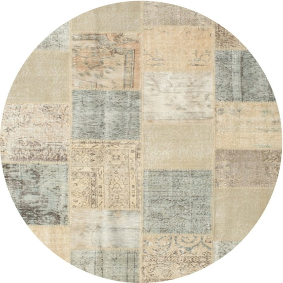 Ahgly Company Indoor Round Contemporary Light French Beige Brown Patchwork Area Rugs, 6' Round