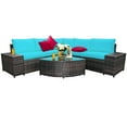 thumbnail image 2 of Spaco 6 Pieces Wicker Patio Sectional Sofa Set, Sofa Furniture Set with Tempered Glass Coffee Table, Ergonomic and Comfortable Sectional Sofa for Outdoor, Turquoise, 2 of 9
