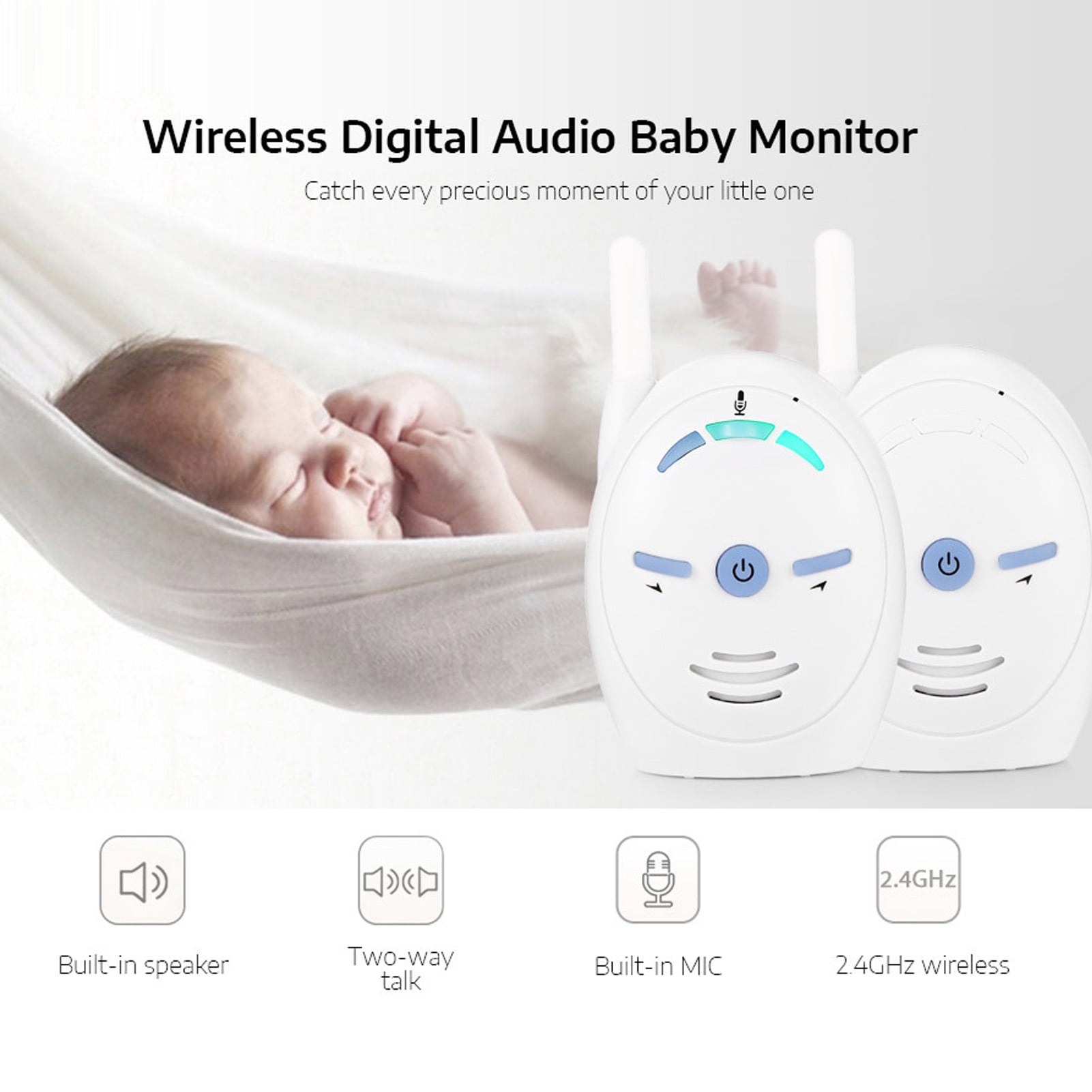 Nieyigj Digital Wireless Audio Baby Monitor with Night Light, 2-Way Talk, EU Plug 100-240V