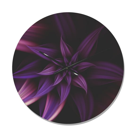 Designart 'Purple Fractal Flower' Modern Wood Wall Clock