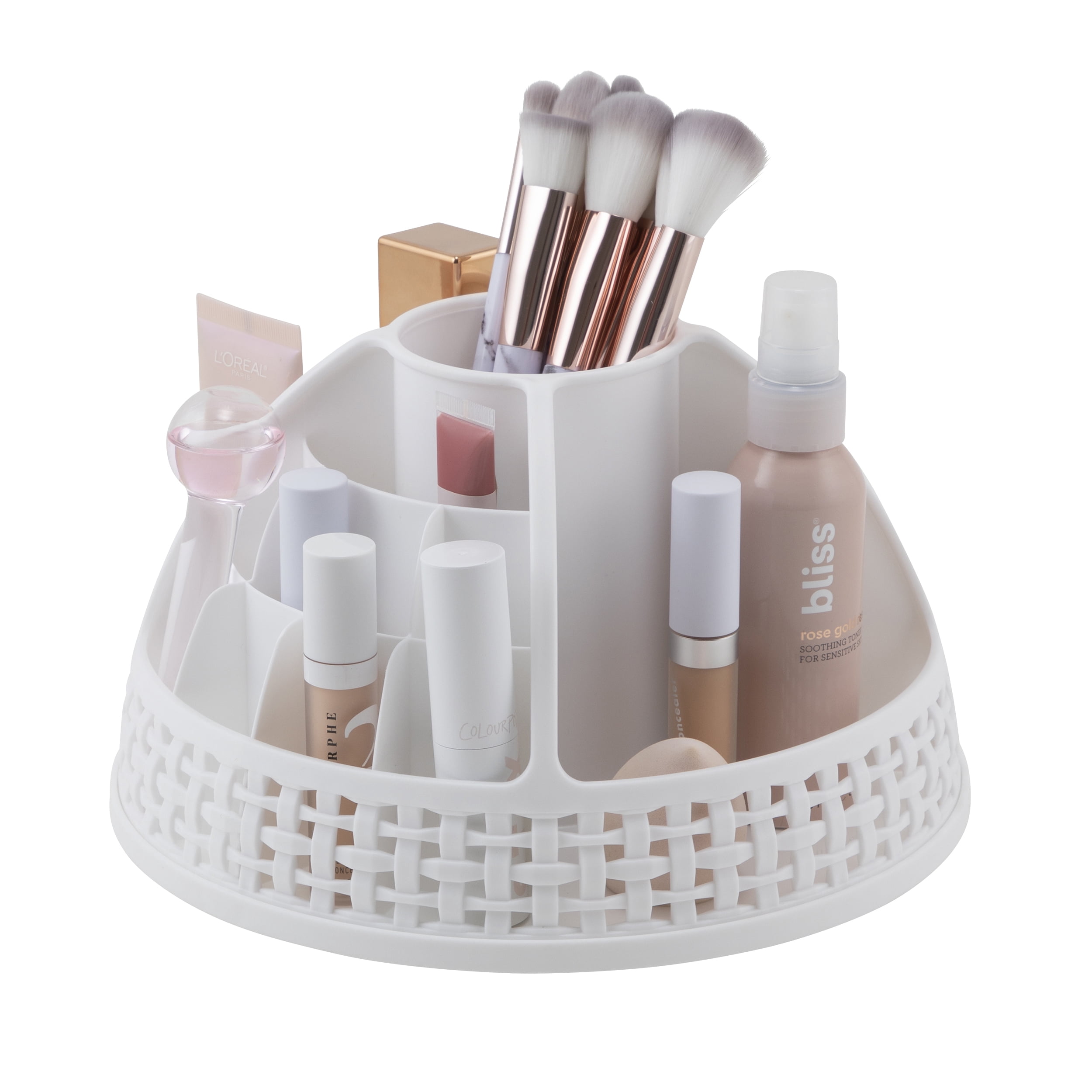 Extra Large Weave Rotating Beauty Organizer, 21 Compartments in Different Sizes to Help Organize all your Cosmetics.