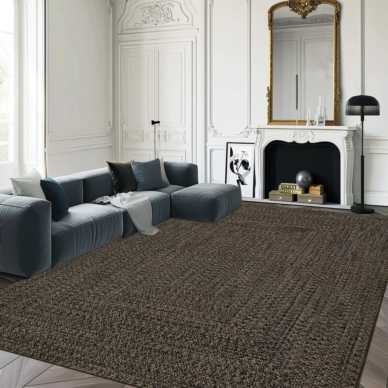 Haperlare Woven Modern Print Area Rugs Non Shedding Braided Rugs for Family Room Nursery Floor Area Rug Solid Brown Carpet,5'x7'