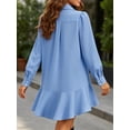 thumbnail image 5 of Long Sleeve Women Casual Button Down Shirt Dress Collared Pleated Swing Mini Dresses, 5 of 6