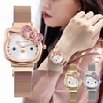 thumbnail image 3 of Hello Kitty-reloj de diamantes con lazo de gato para mujer, joyería de Metal de plata y oro rosa Kawaii, reloj magnético de dibujos animados para novia y cumpleaños, 3 of 4