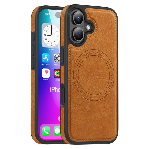 Poweltek Magnetic Case for iPhone 17, Shockproof PU Leather Rugged Compatible with MagSafe Accessory Slim Phone Cover, Brown