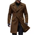 thumbnail image 2 of Trench Coat Men Vintage Double Breasted Winter Wool Blend Lapel Medium Long Jackets Business Long Regular Fit Warm Outfits, 2 of 5