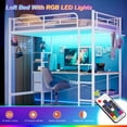 thumbnail image 2 of KOUSEI Cadre de Lit Mezzanine en Métal avec Lumières LED & Station de Charge & Bureau en Forme de L, Blanc, 2 of 11