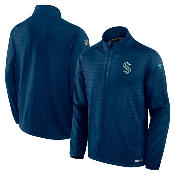 Men's Fanatics Navy Seattle Kraken Authentic Pro Rink Quarter-Zip Jacket