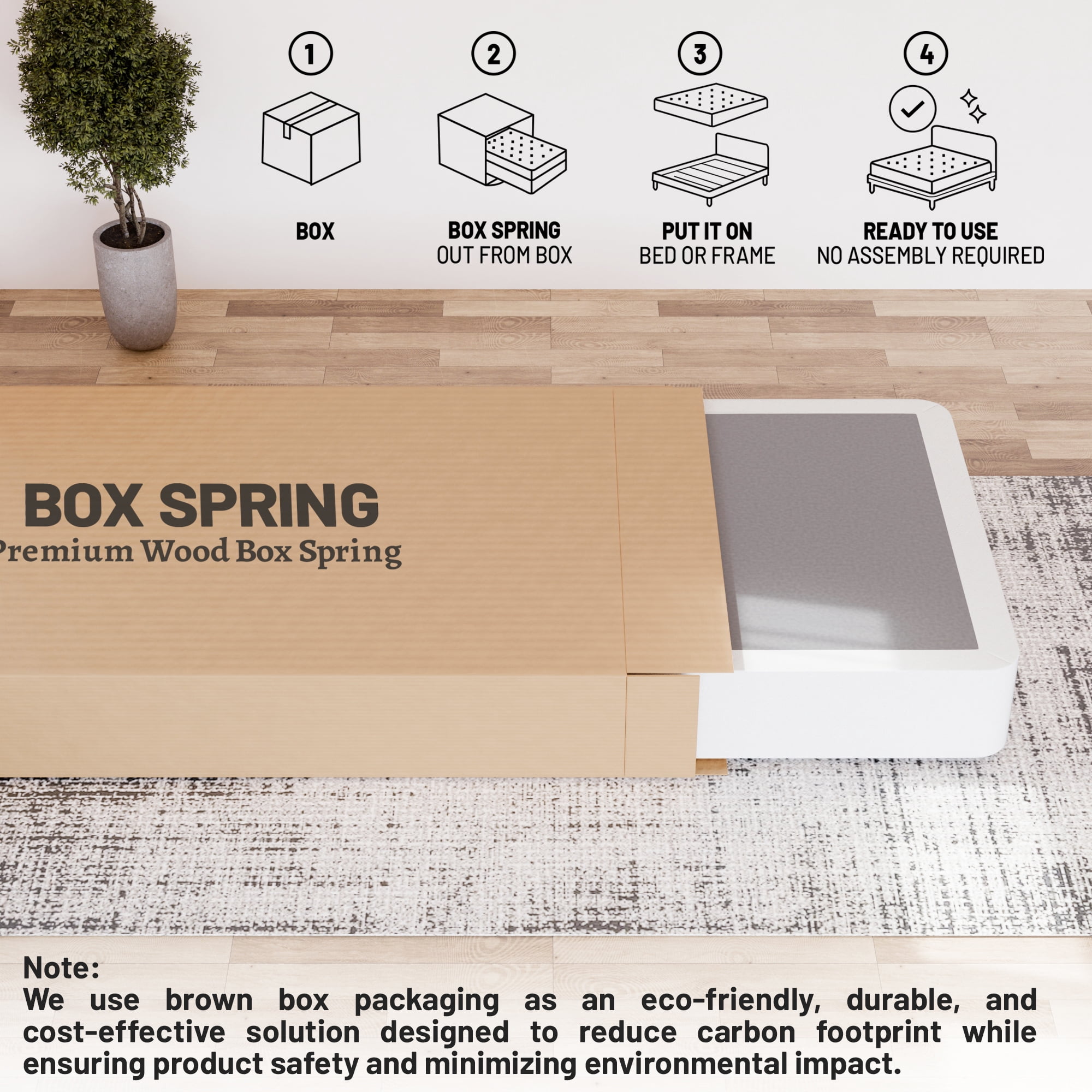 Wayton, 4" Split Sturdy Fully Assembled Wood Box Spring for Mattress, Queen, White