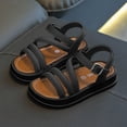 thumbnail image 2 of TOWED22 Toddler Girl Sandals - Flower Girl Dress Shoes Open Toe Little Kid Summer Flats Black,12, 2 of 6