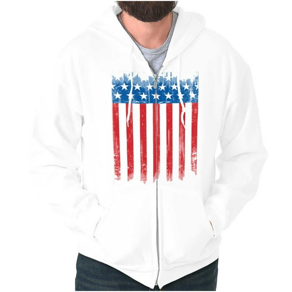 USA Vertical Distressed American Flag Zip Up Hoodie Men's Women's Brisco Brands M