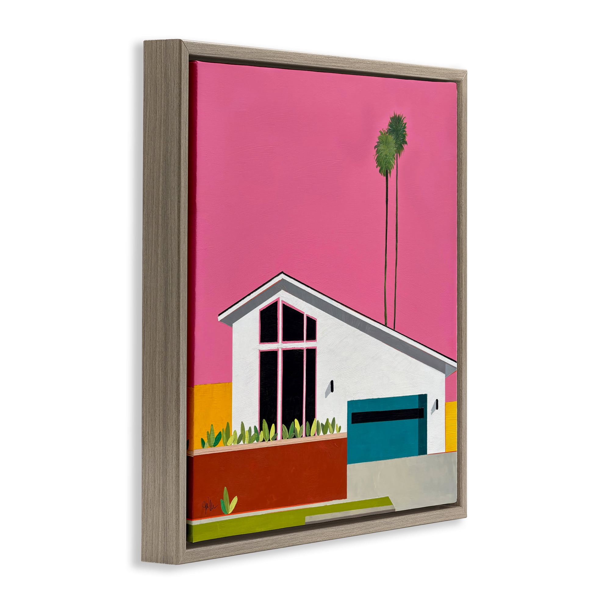Stupell Industries Pink Sunkissed Suburbia Brown Framed Floater Canvas Wall Art, design by Jan Weiss