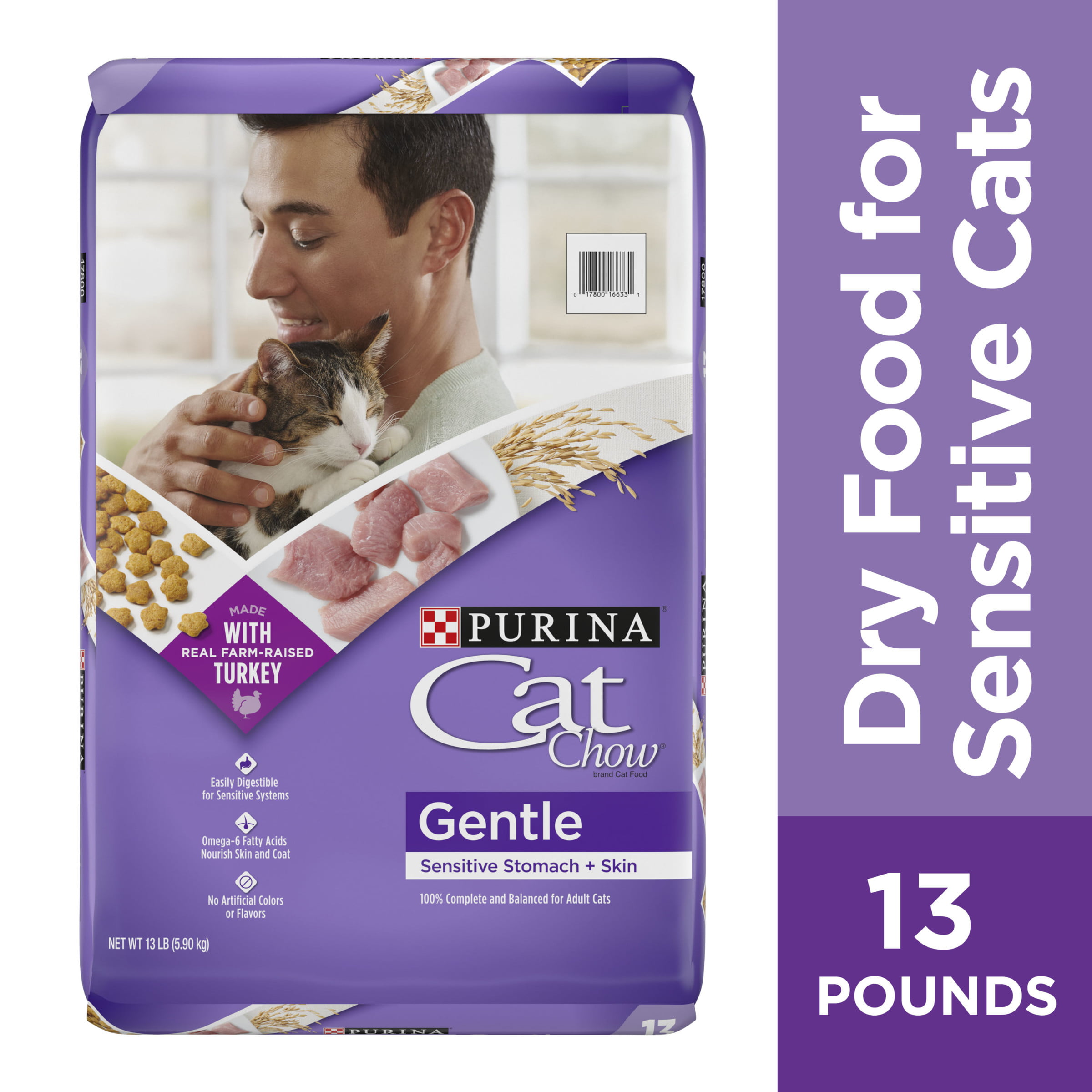 Purina Cat Chow Gentle Dry Cat Food, Sensitive Stomach + Skin, 13 lb