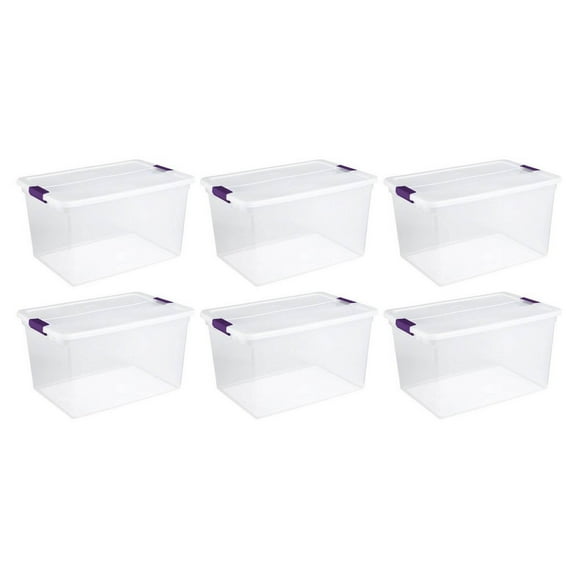 Sterilite 66 Quart Clear Plastic Latching Storage Container Tote, 6 Pack