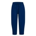 thumbnail image 6 of Women's 2026 Summer High Waisted Wide Leg Palazzo Capri Hem Casual Loose Flowy Cropped Beach Lounge Pants, Dark Blue XXL, 6 of 7