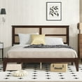 thumbnail image 3 of King Size Rubber Wood Storage Bed with Rattan Headboard, Espresso, for Bedroom, 3 of 26