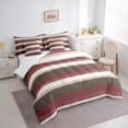 thumbnail image 3 of Manfei Modern Geometric Bedding Comforter Set 7pcs, Minimalist Stripe King Bedding Sets, Red Brown Beige Bed Sheets, Ultra Soft Home Decor, 3 of 8
