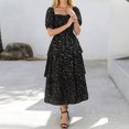 thumbnail image 6 of Aellinatey Womens Square Neck Smocked Dress Puff Short Sleeve Floral Casual Ruffle Tiered Maxi Wedding Guest Dresses, 6 of 8