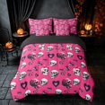 thumbnail image 3 of Homewish Halloween Skull Skeleton Full Size Bedding Sets for Girls, Love Heart Lips Full Size Bed in a Bag, Hot Pink Black White, Black Reversible 7 Pieces, 3 of 7