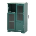 thumbnail image 3 of Wooden Floor Cabinet with Glass Doors, Adjustable Shelves Glass Doors And Storage Compartments, Kitchen Cabinet with Set Screw for Preventing From Collapsing, for Living Room Bathroom Entryway, Green, 3 of 9
