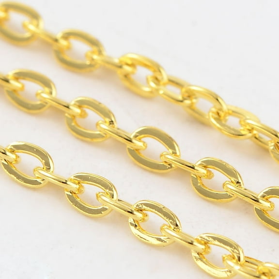 32 ft Necklace Chains Golden Iron Cross Chains Link Flat O-Shaped Cable Chains Craft Jewelry Chain for DIY Necklace Bracelet Jewelry Making 3x2.2x0.6mm