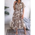 thumbnail image 6 of Women'S Summer Short Sleeve Work Dresses Tie Waist Button Down Print Midi A-Line Shirt Dress Khaki M, 6 of 10