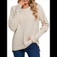 thumbnail image 3 of Suéter de Punto Acanalado con Cuello Redondo para Mujer, Moda de Otoño, Suéter Holgado de Larga con de Murciélago y Abertura Lateral Caqui L, 3 of 9