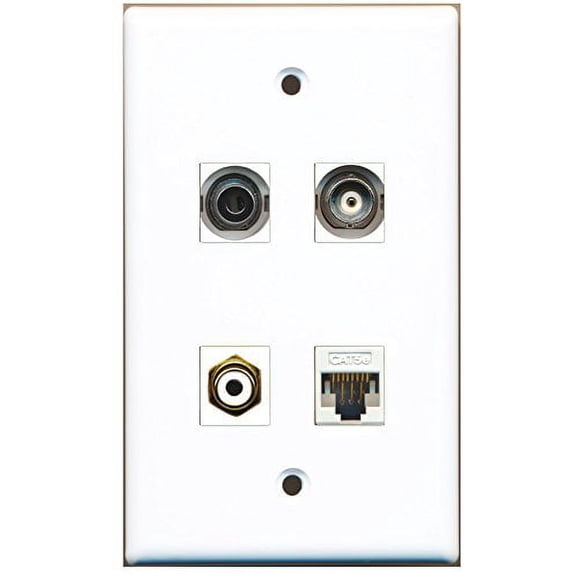 RiteAV - 1 Port RCA White 1 Port 3.5mm 1 Port BNC 1 Port Cat5e Ethernet White Wall Plate
