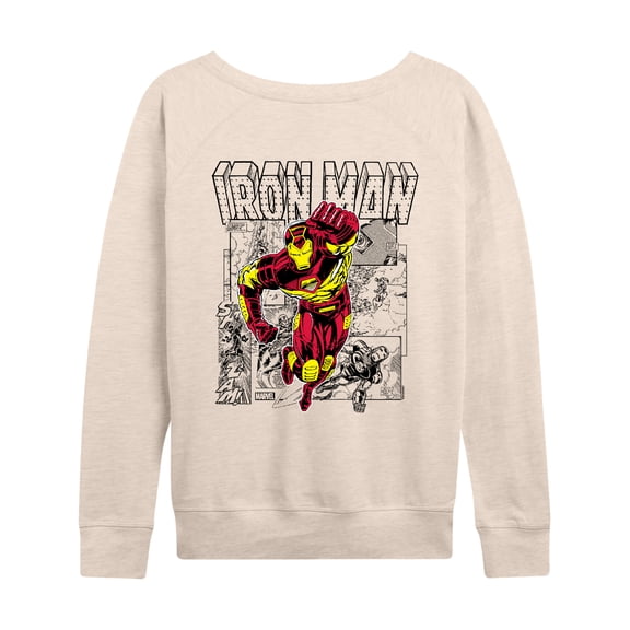 Marvel Iron Man - Comic Book Panels - Women's French Terry Pullover Long Sleeve Shirt