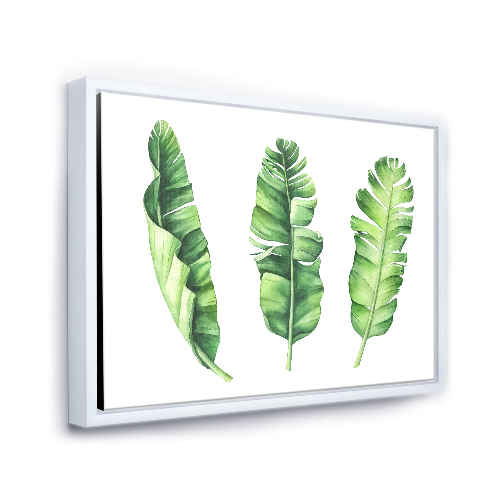 Designart 'Tropical Banana Leaves Set On White' Farmhouse Framed Canvas Wall Art Print