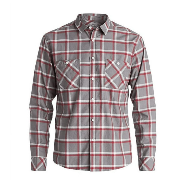 Quiksilver Men's Maxford Plaid Long Sleeve Button Up Shirt (Large, Red)