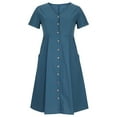 thumbnail image 4 of bnaln Women Dresses Summer Casual Maxi Dresses Solid Color V Neck Button Down Plus Size Sundress Cotton Linen Loose Long Dresses Elegant Flowy Beach Sundresses Vacation Dress with Pocket, 4 of 8
