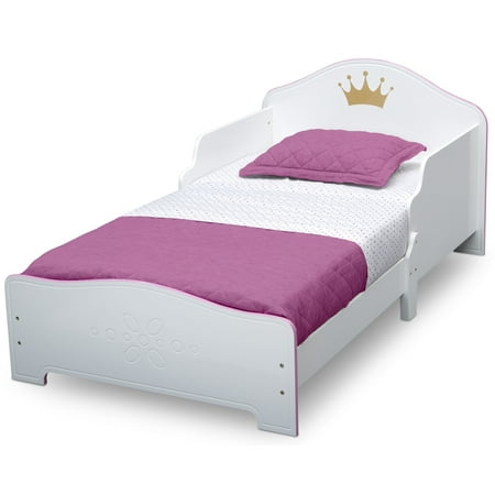 Delta Children Princess Crown Wood Toddler Bed, Greenguard Gold Certified, White/Pink