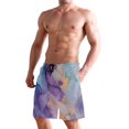 thumbnail image 2 of Dailycode Men's Quick Dry Swim Trunks Beach Shorts Casual Summer Board Shorts with Pockets, Lilac Blue Marble, 2 of 8