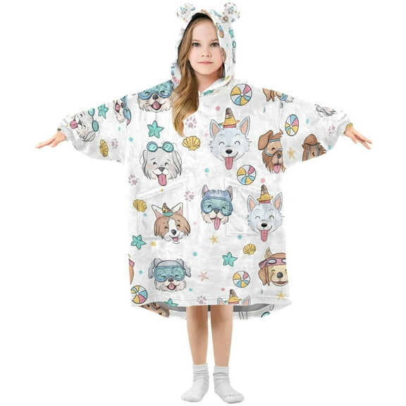 joogoo Wearable Blanket Hoodie for Hand Drawn Cute Dog Oversized Sherpa Hooded 3-14 YR M