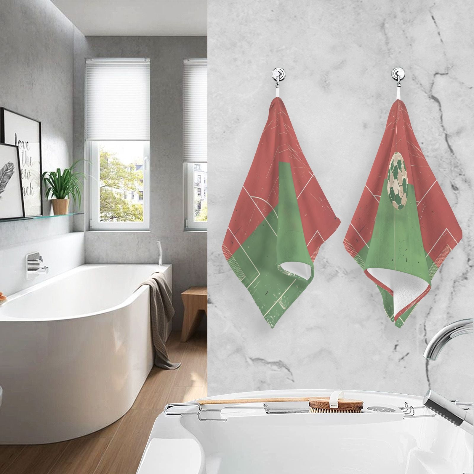 Match Football Hand Towels Cotton Bath Towels Large Face Towels Absorbent for Bathroom 2 Packs
