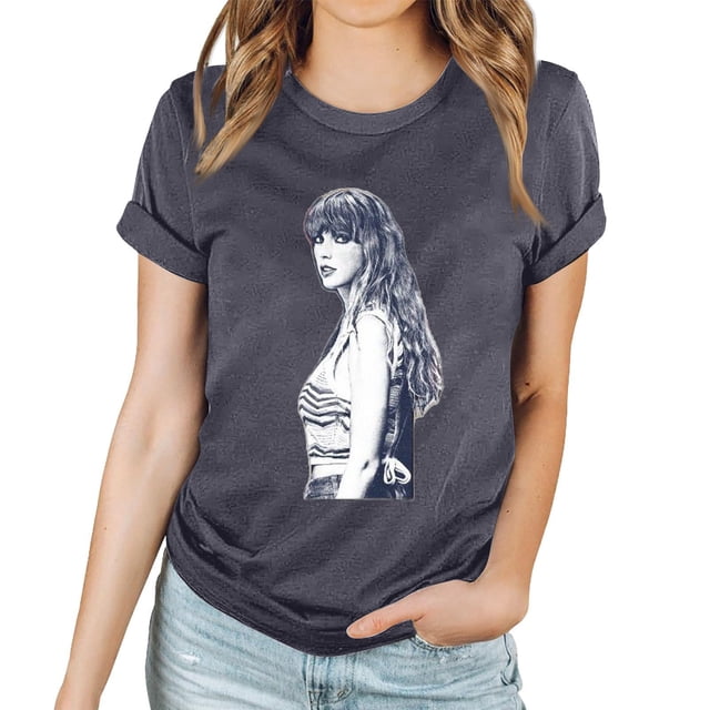 TayIor Sw1ft Chemises, Tyler Sw1ft Merch, Tyler Sw1ft, Mode Décontractée Imprimée Col Rond Manches Courtes Chemises Blouse Femme Graphique Amateur de Musique TKFASHION Beige TTTG