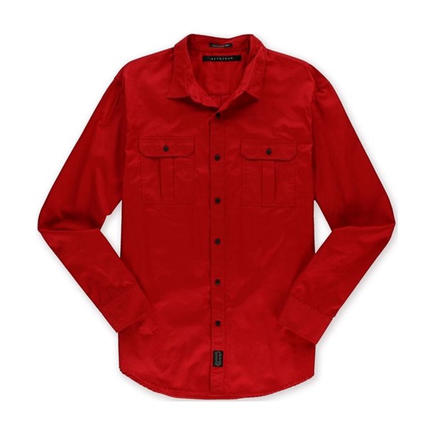 Sean John Mens Tailored Pocket Button Up Shirt, truered, XL Neck